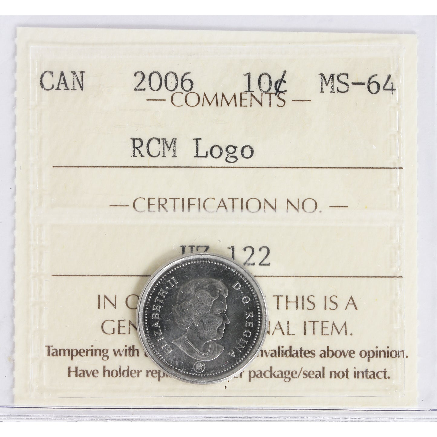2006 RCM Logo Canada 10-cents ICCS Certified MS-64