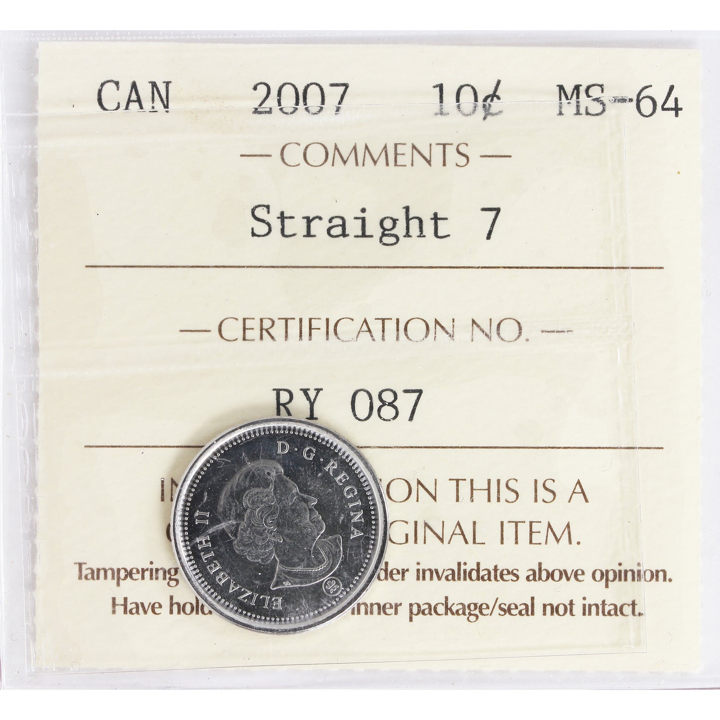 2007 Straight 7 Canada 10-cents ICCS Certified MS-64