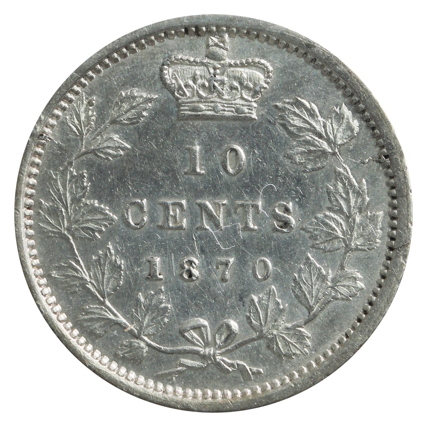 1870 Wide O Canada 10-cents ICCS Certified AU50