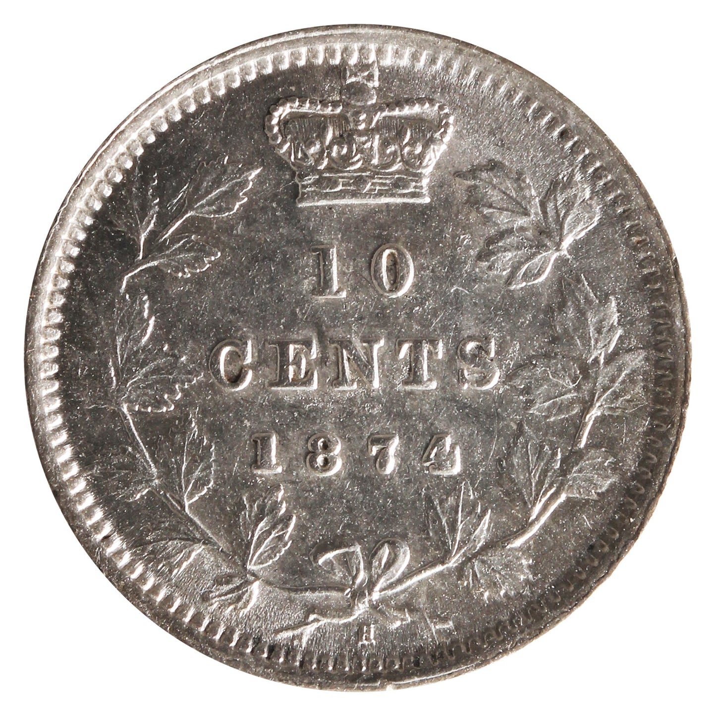 1874H Canada 10-cents ICCS Certified AU55
