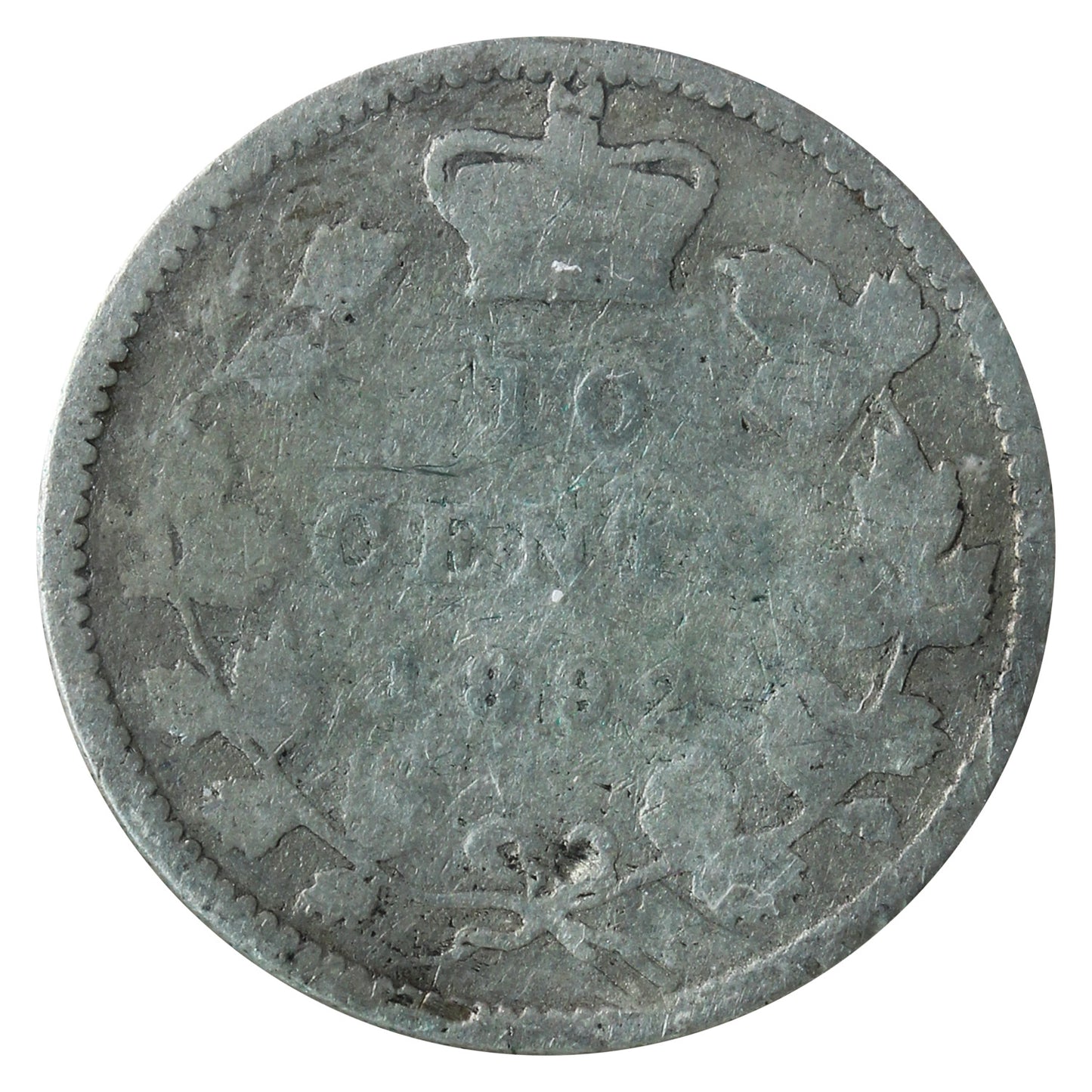 1892 Large 9, Obv. 5 Canada 10-cents ICCS Certified G4