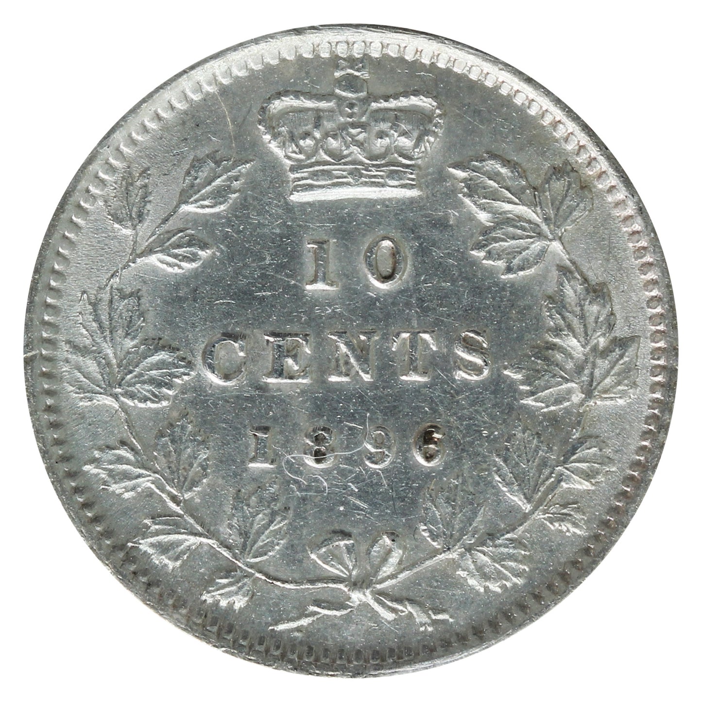 1896 Obv. 6 Canada 10-cents ICCS Certified AU50