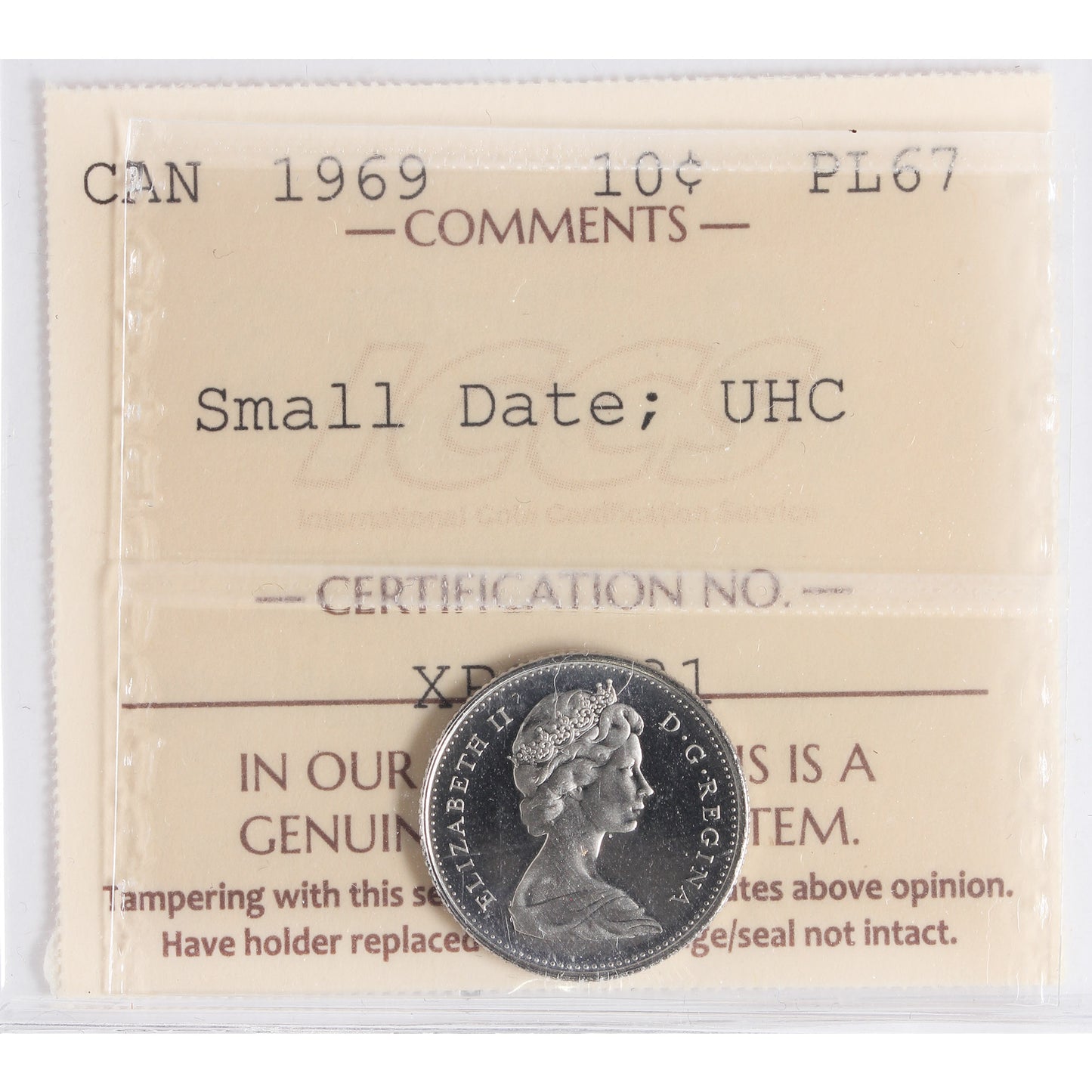 1969 Small Date Canada 10-cents ICCS Certified PL67 Ultra Heavy Cameo