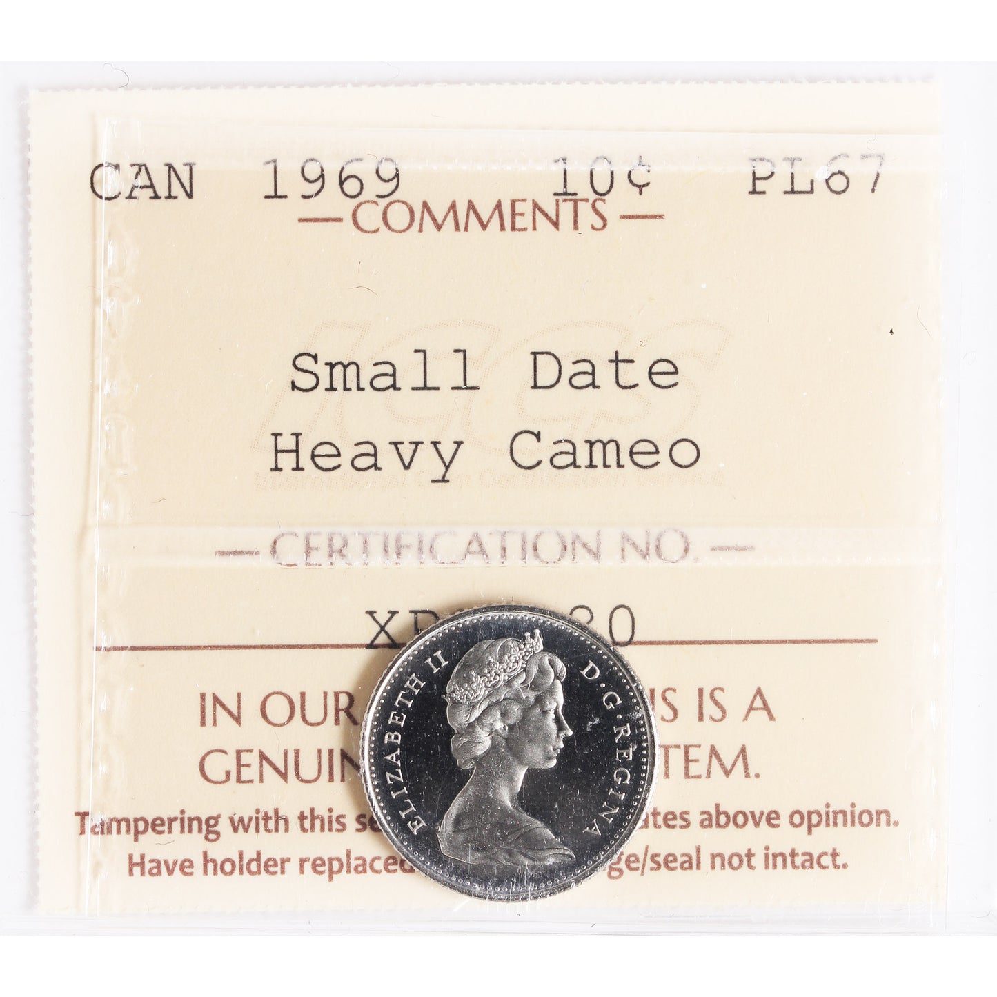 1969 Small Date Canada 10-cents ICCS Certified PL67 Heavy Cameo