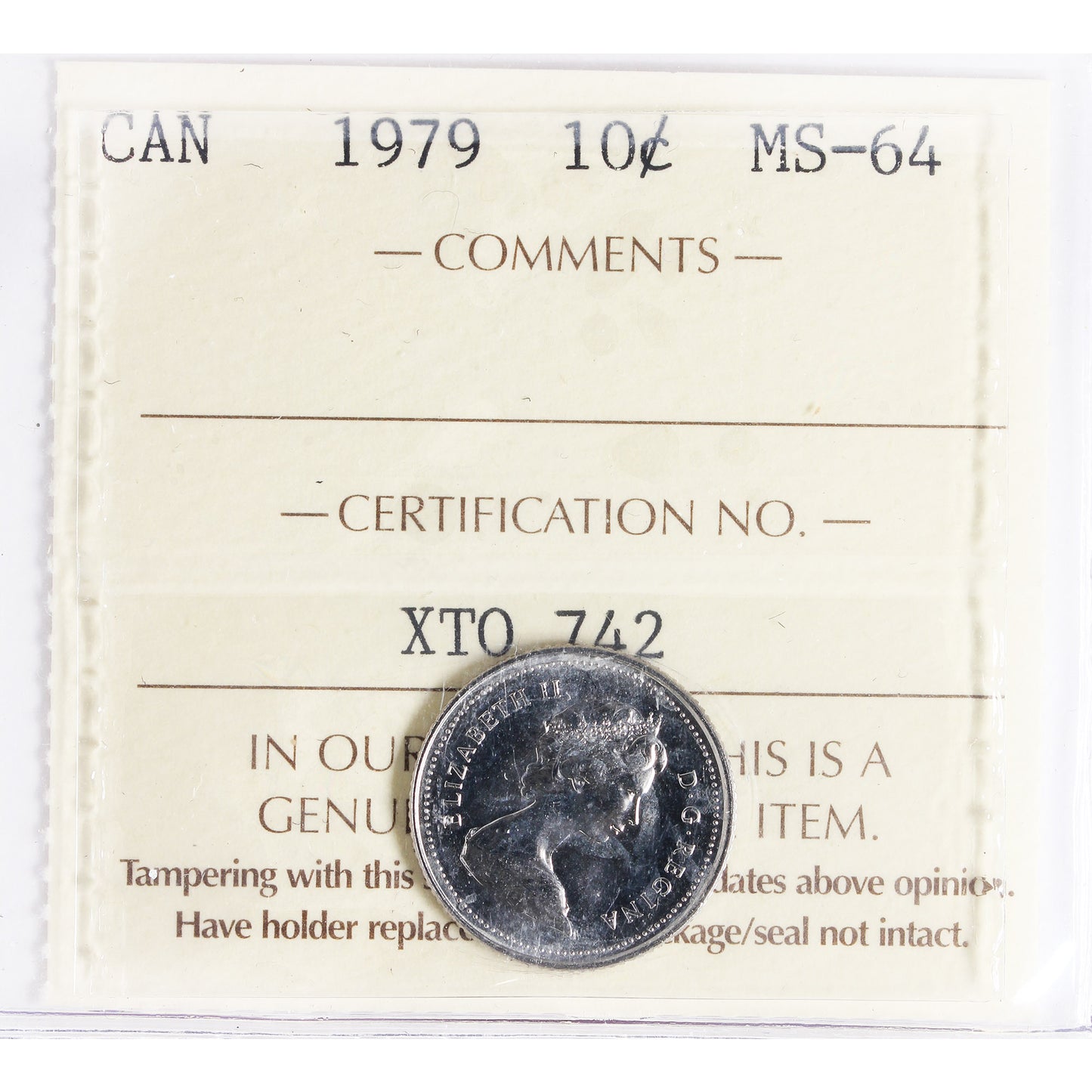 1979 Canada 10-cents ICCS Certified MS64