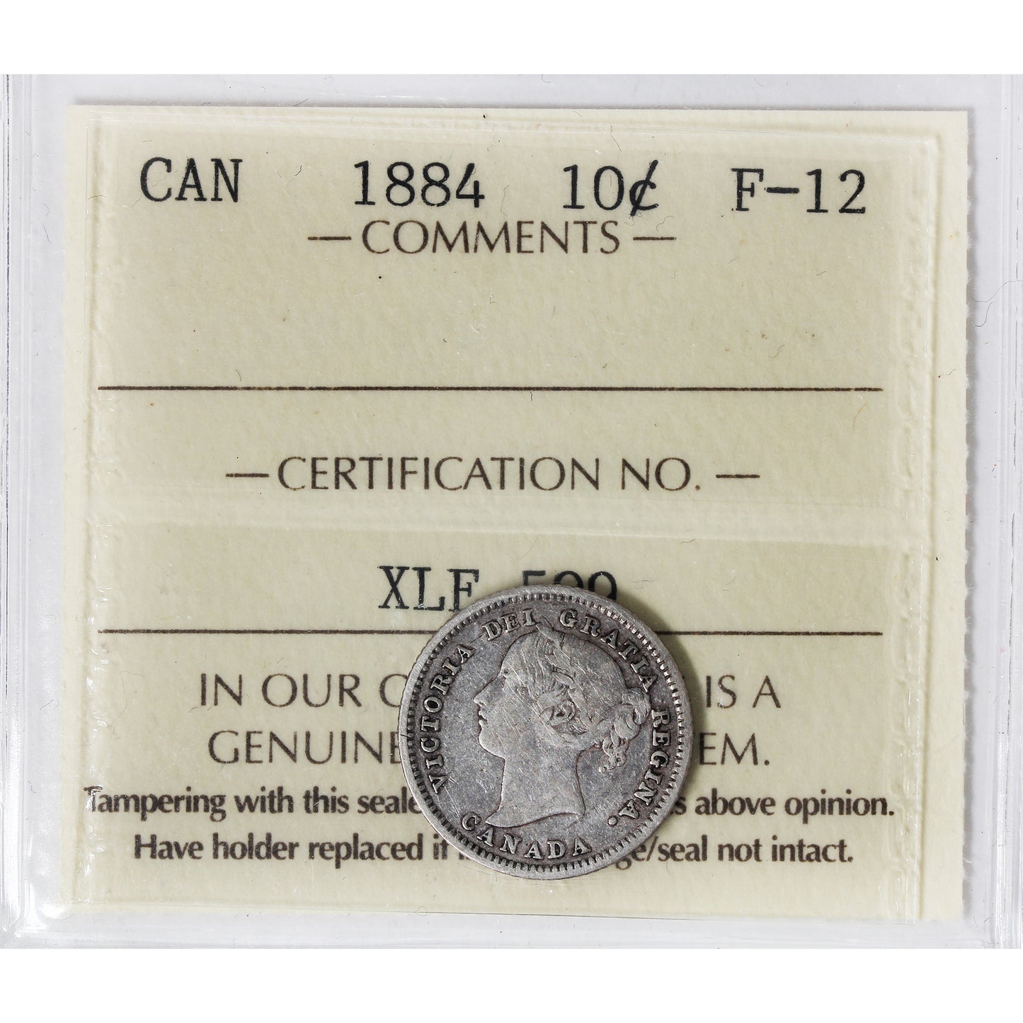 1884 Canada 10-cents ICCS Certified F-12