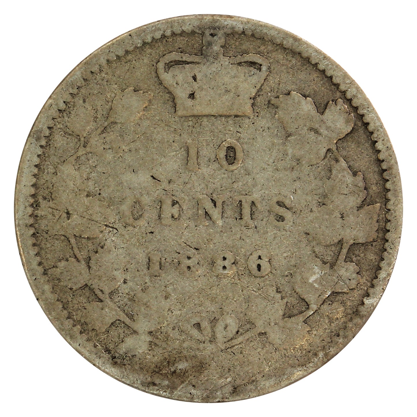 1886 Large Knobbed 6, Obv. 4 Canada 10-cents About Good (AG-3)