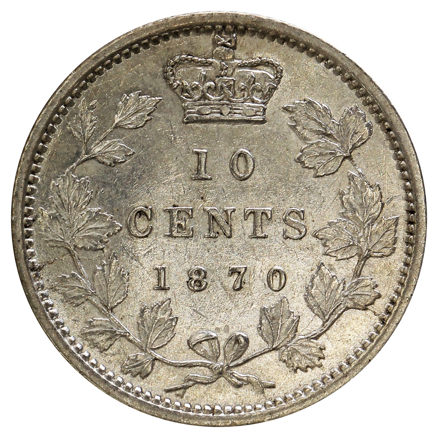 1870 Narrow 0 Canada 5-cents Almost Uncirculated (AU-50) $