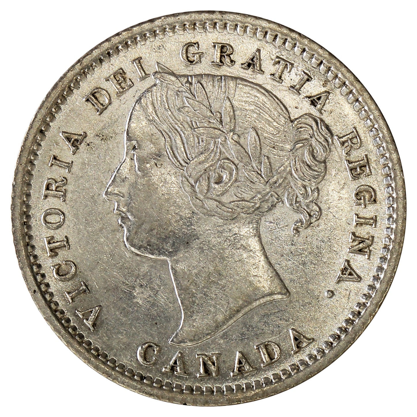 1870 Narrow 0 Canada 5-cents Almost Uncirculated (AU-50) $