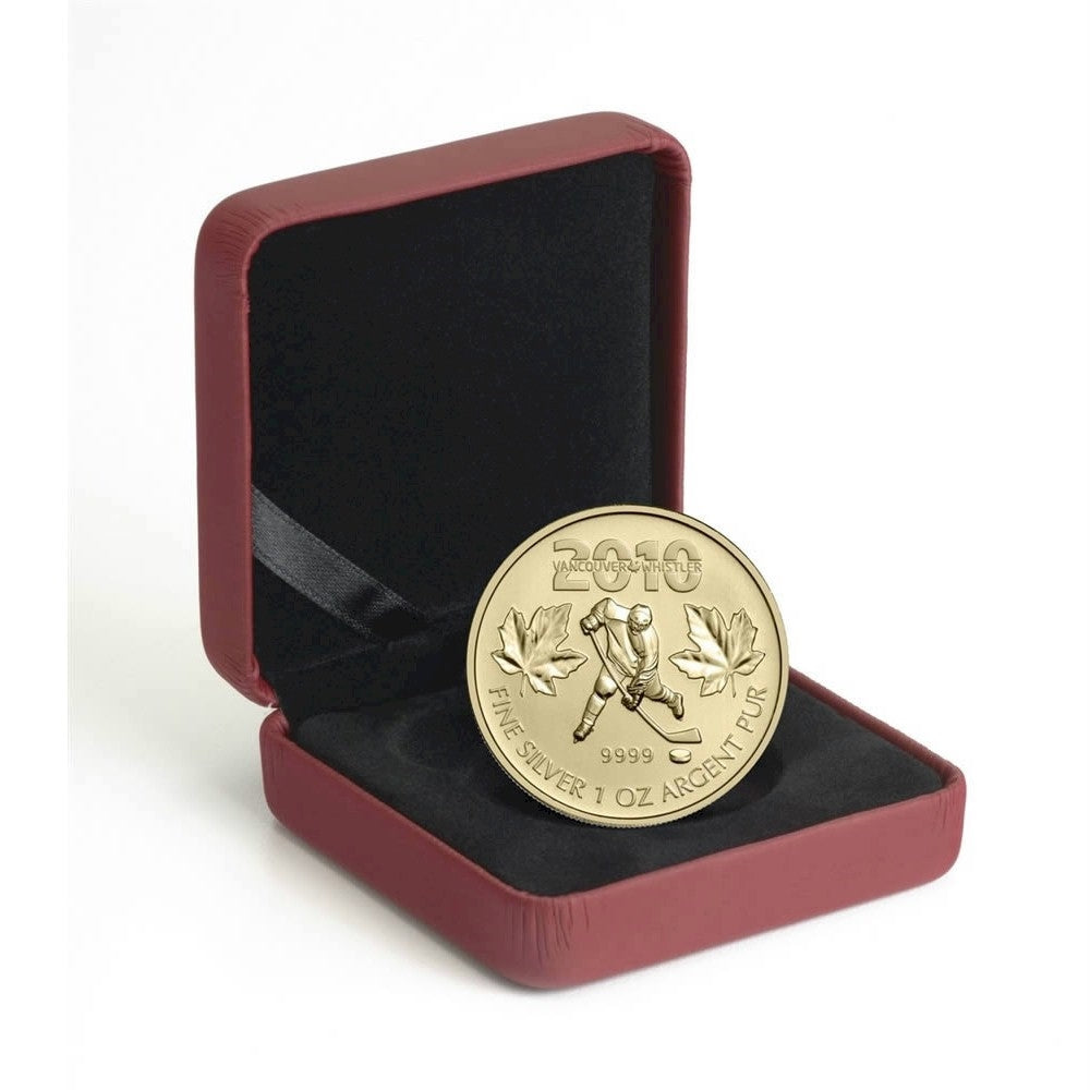 2010 Canada $5 Olympic Hockey Gold Plated Silver (TAX Exempt)