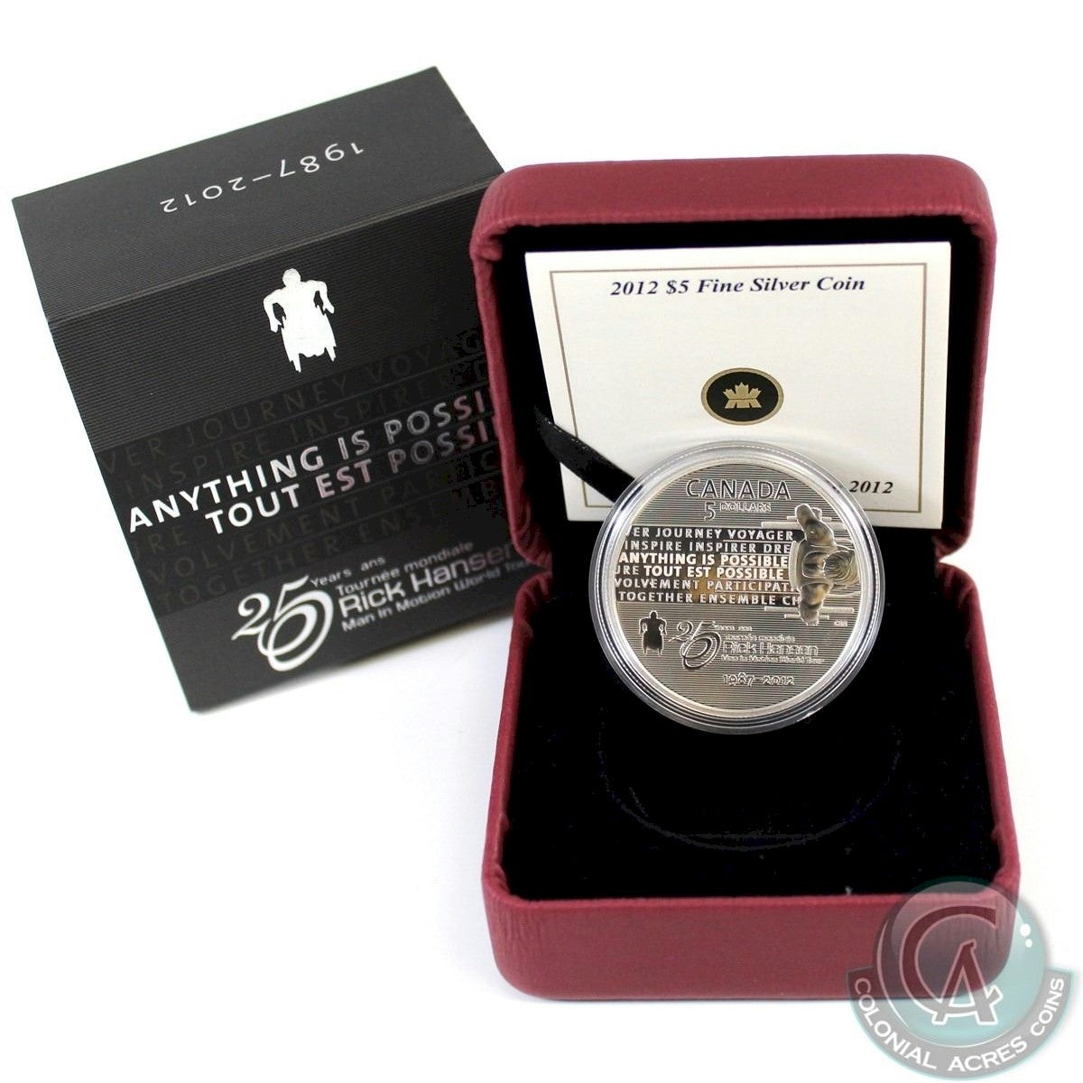 2012 Canada $5 Rick Hansen's Man-In-Motion Tour Anniversary (NO Tax)