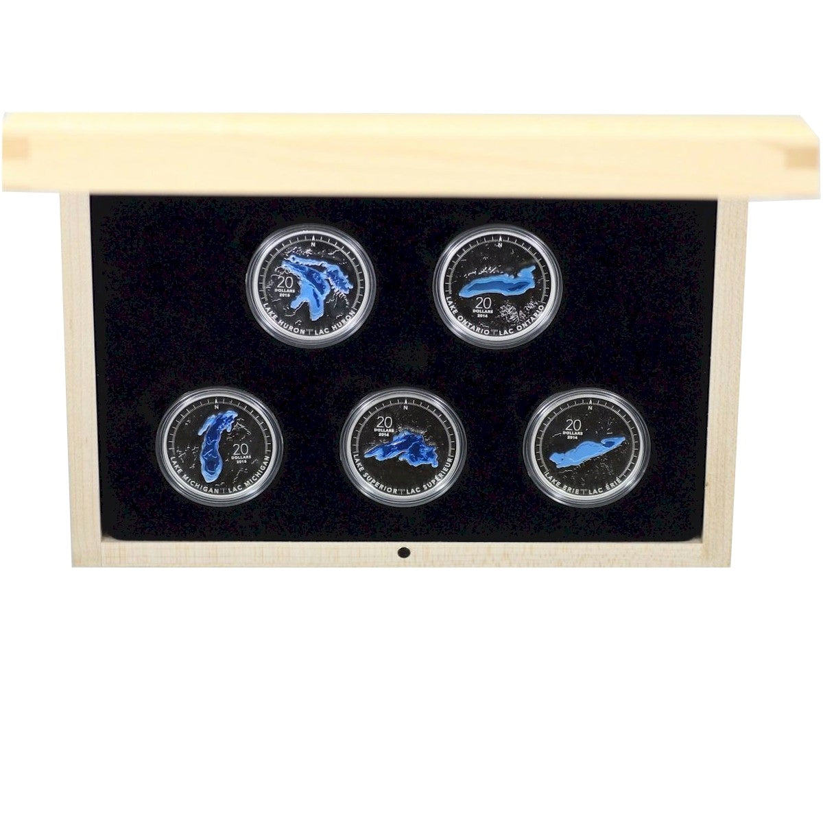 2014-2015 Canada $20 Great Lakes 5-coin Set in Deluxe Case (No Tax) May have light toning