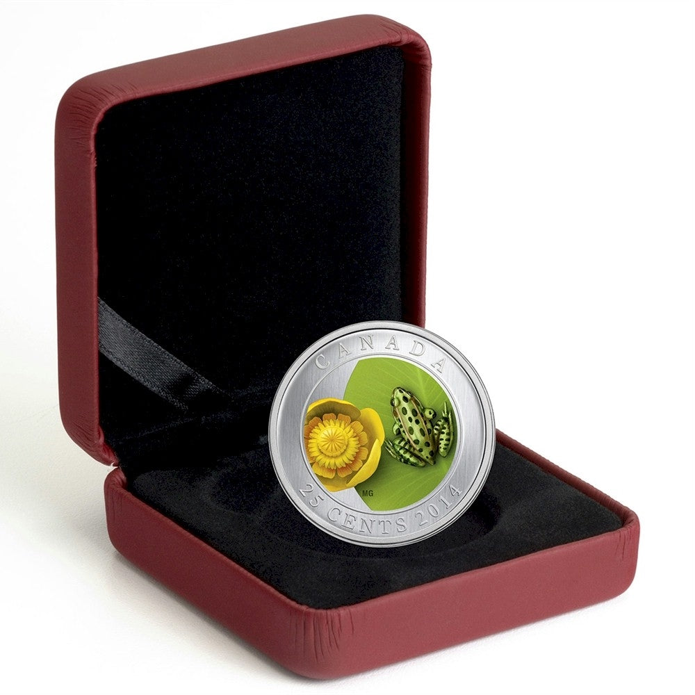 2014 Canada 25-cent Flower & Fauna - Water-Lily and Leopard Frog Cupronickel