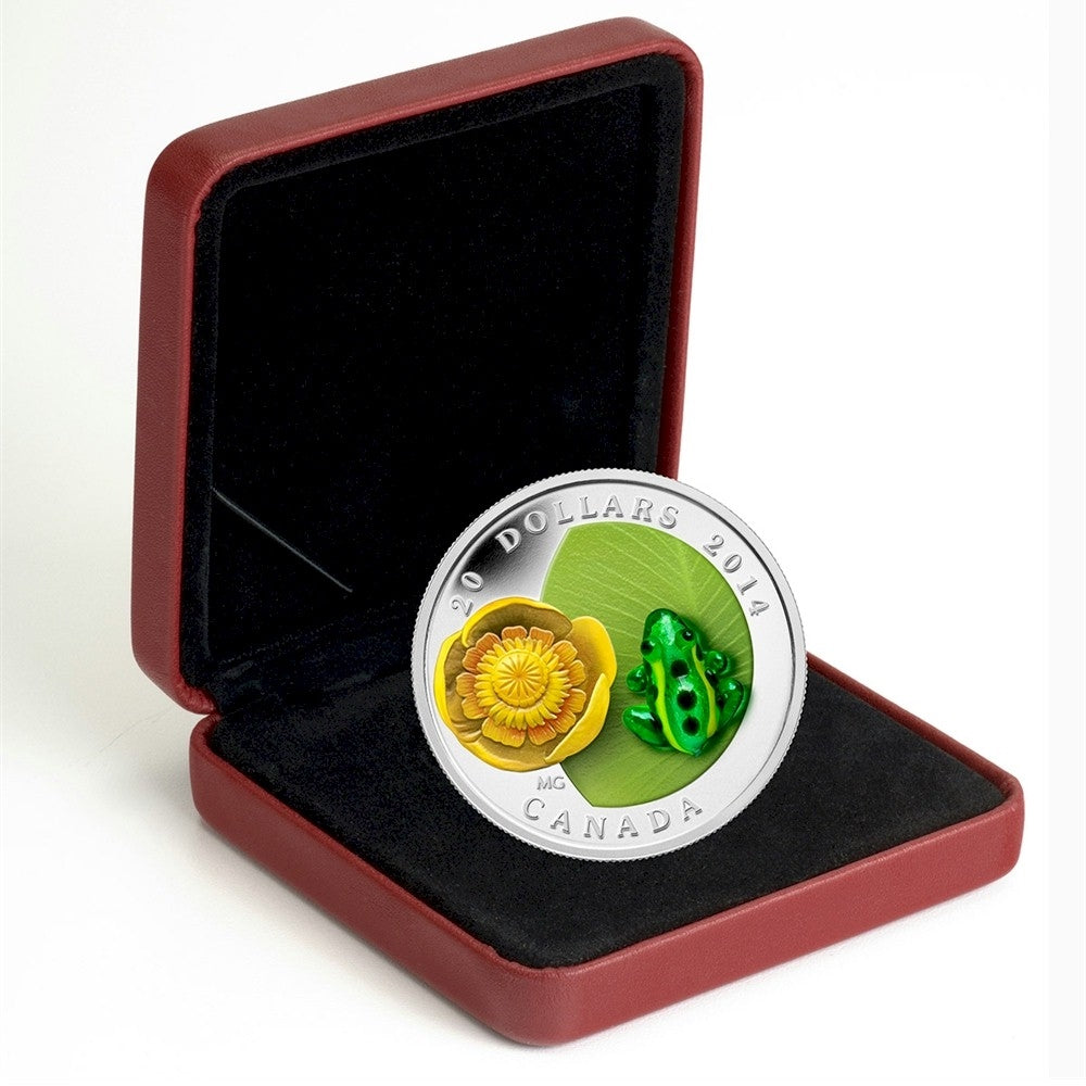 2014 Canada $20 Water-Lily & Venetian Glass Leopard Frog Silver Coin