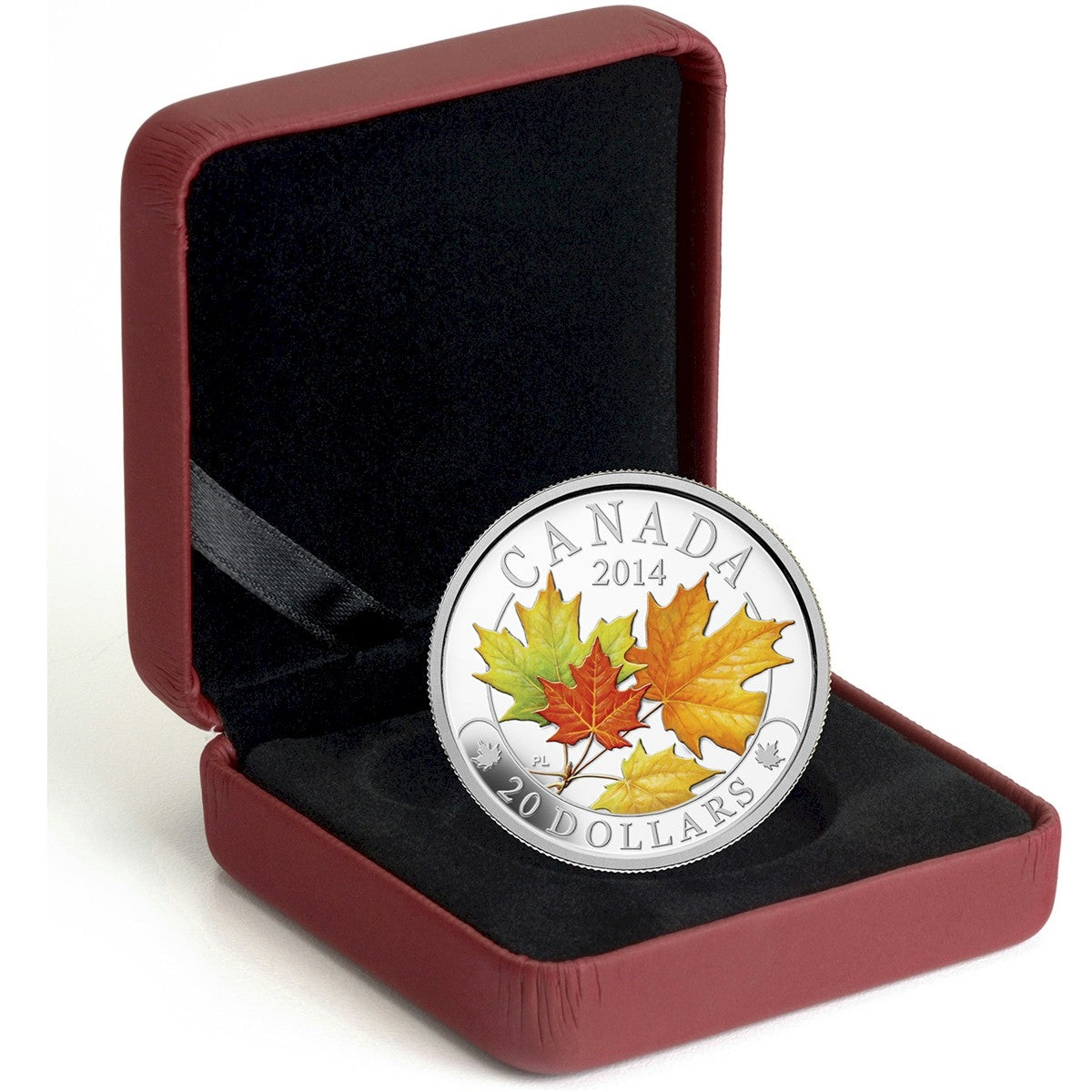2014 Canada $20 Majestic Maple Leaves with Colour Fine Silver (No Tax)