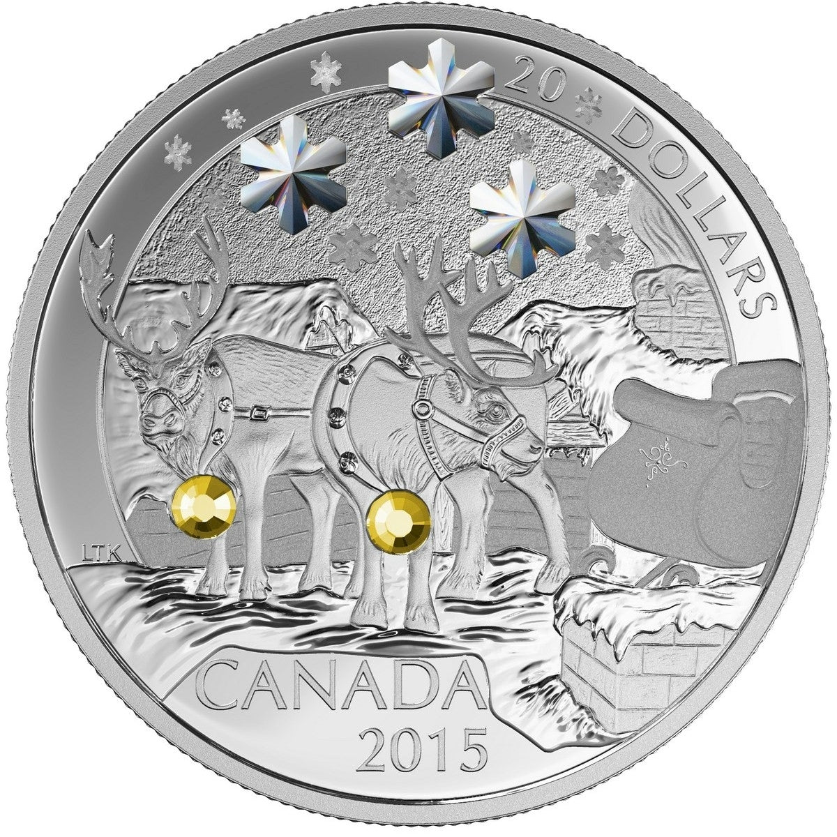 2015 Canada $20 Holiday Reindeer Fine Silver Coin