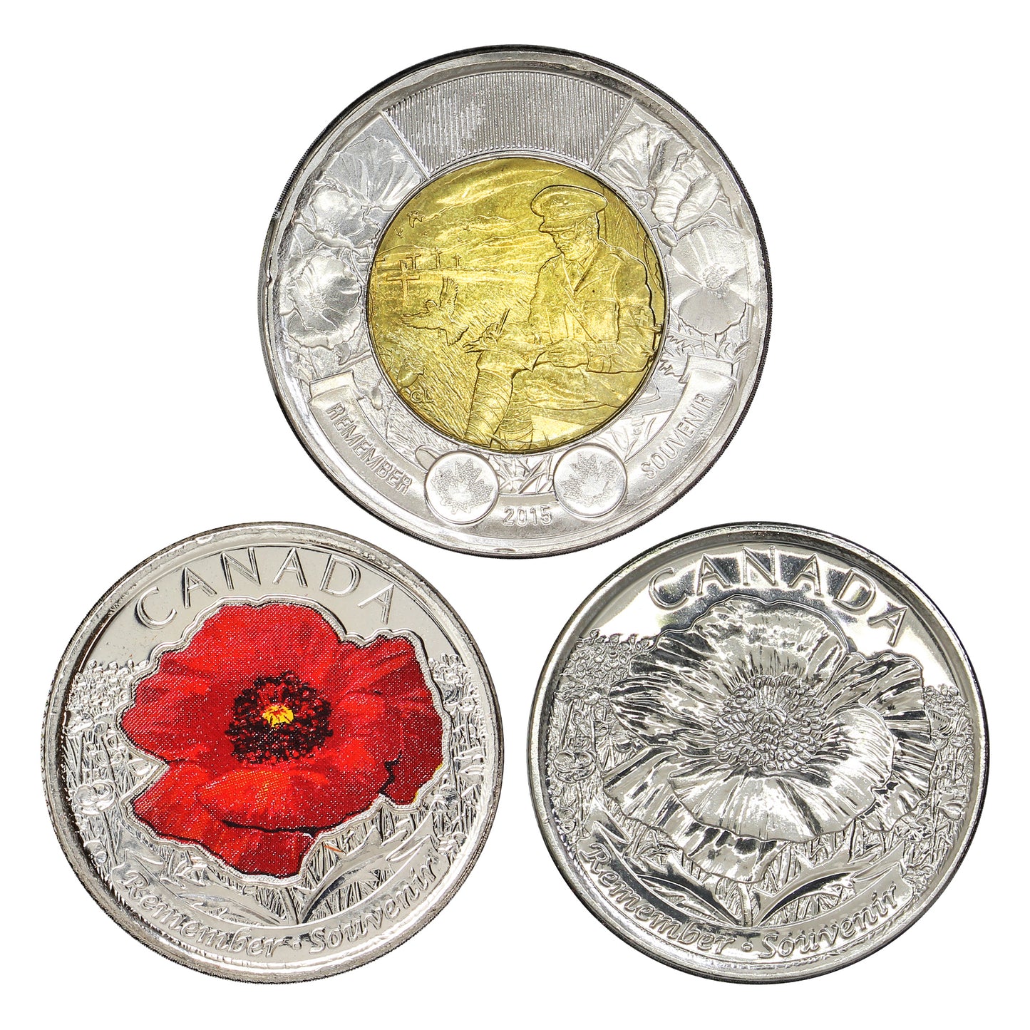 2015 Canada Remembrance Day 3 Coin Decimal Set in Collector's Board (Light wear)