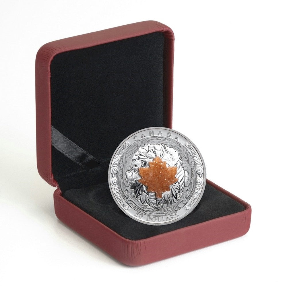 2016 Canada $20 Majestic Maple Leaves with Drusy Stone Silver Coin