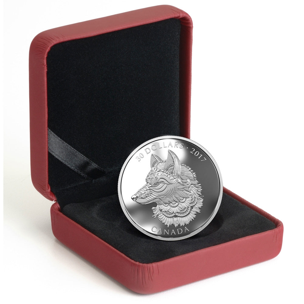 2017 Canada $30 Zentangle Art - The Great Grey Wolf 2oz. Silver (No Tax)