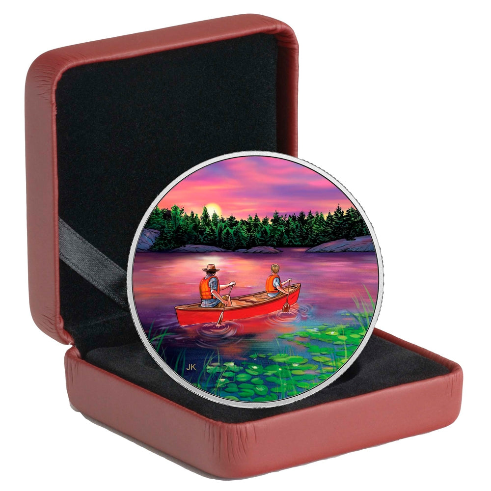 2017 $15 Great Canadian Outdoors - Sunset Canoeing Fine Silver (No Tax)