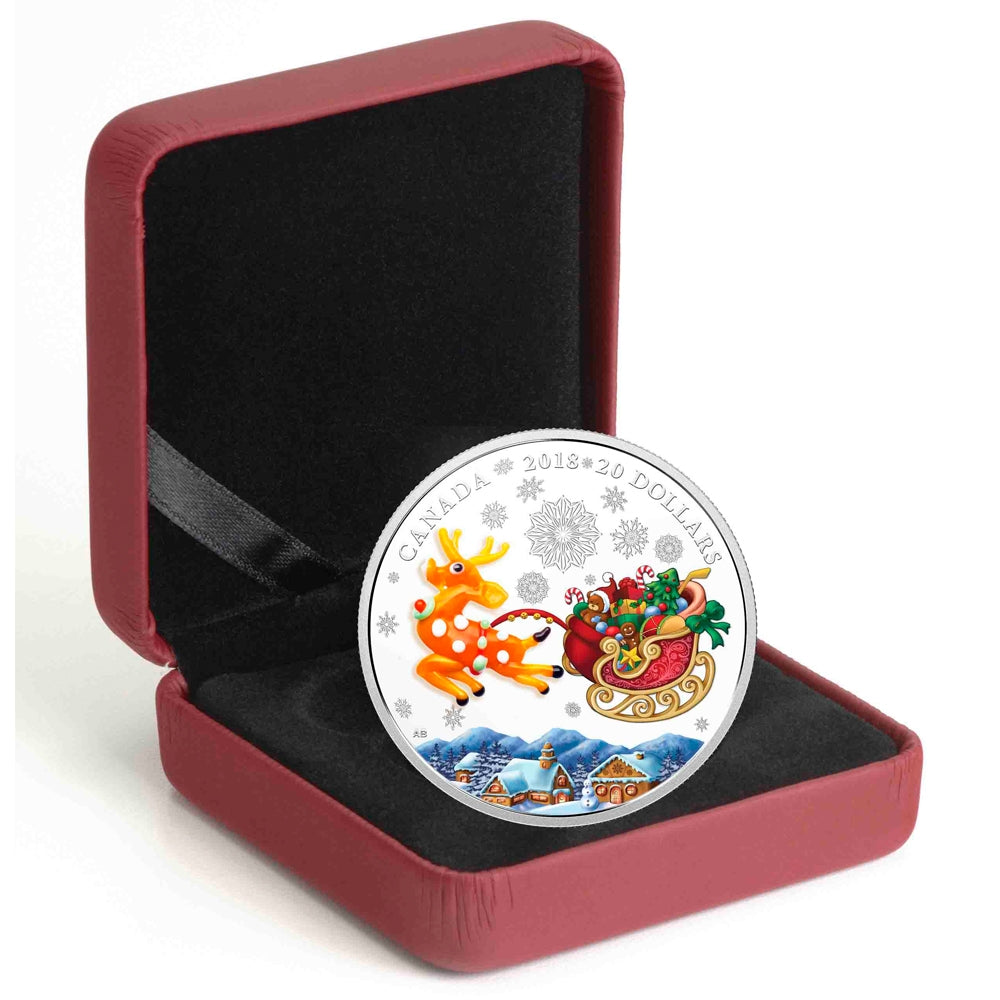 2018 Canada $20 Holiday Reindeer With Murano Glass Silver Coin