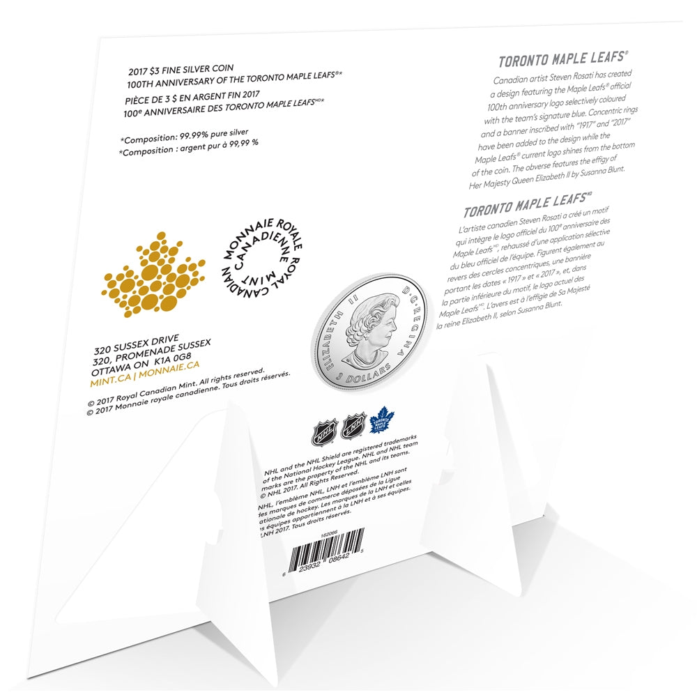 2017 Canada $3 100th Anniversary of the Toronto Maple Leafs Fine Silver (No Tax)