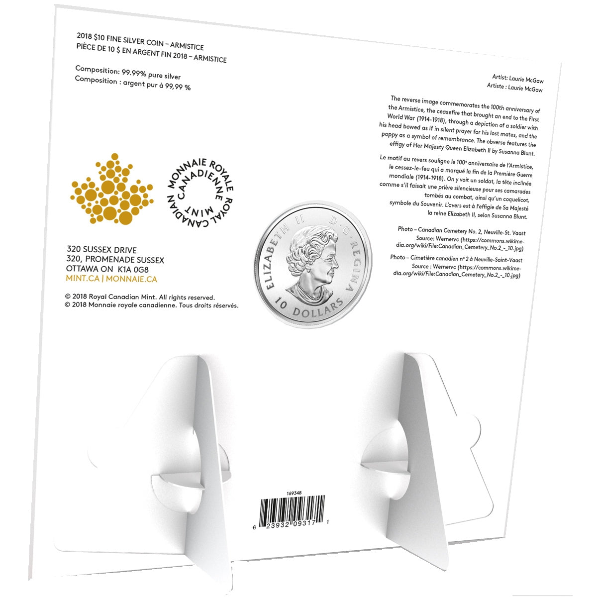 2018 Canada $10 Armistice Fine Silver (No Tax)