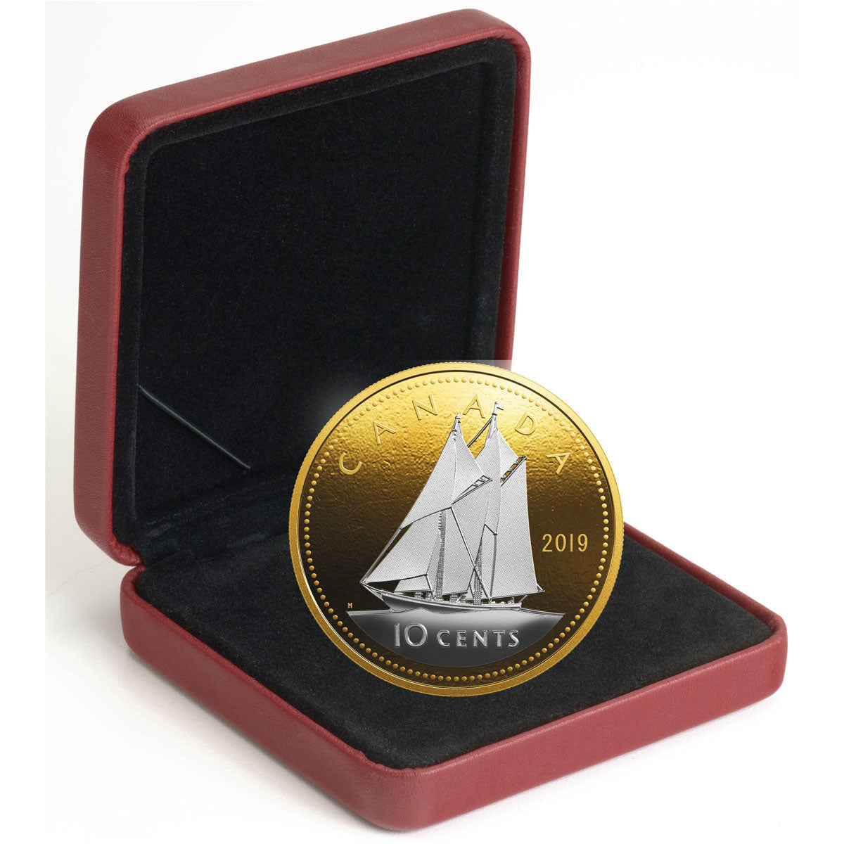 2019 Canada 10-cent Big Coin Reverse Gold Plated 5oz Fine Silver (No Tax)