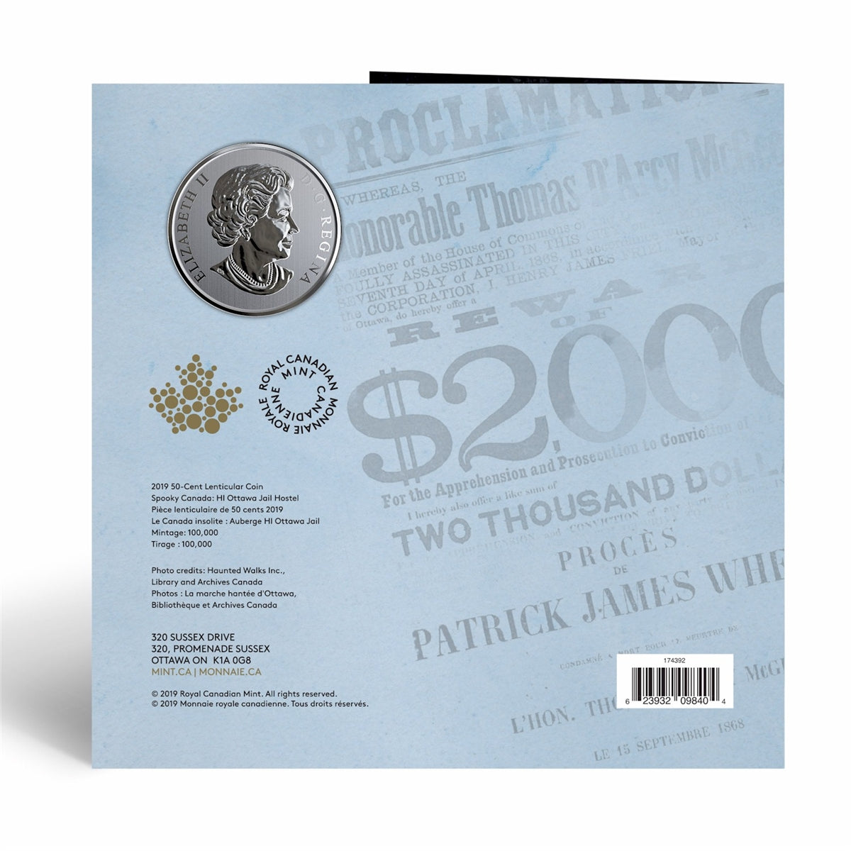 2019 50-cent Spooky Canada - HI Ottawa Jail Hostel Lenticular Coin