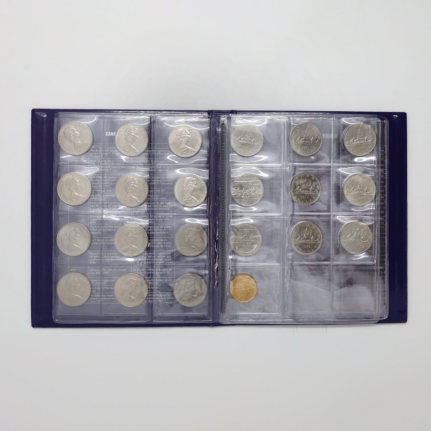 1968 to 1987 Canada $1 collection in Kaskade Collector Album (23 coins)
