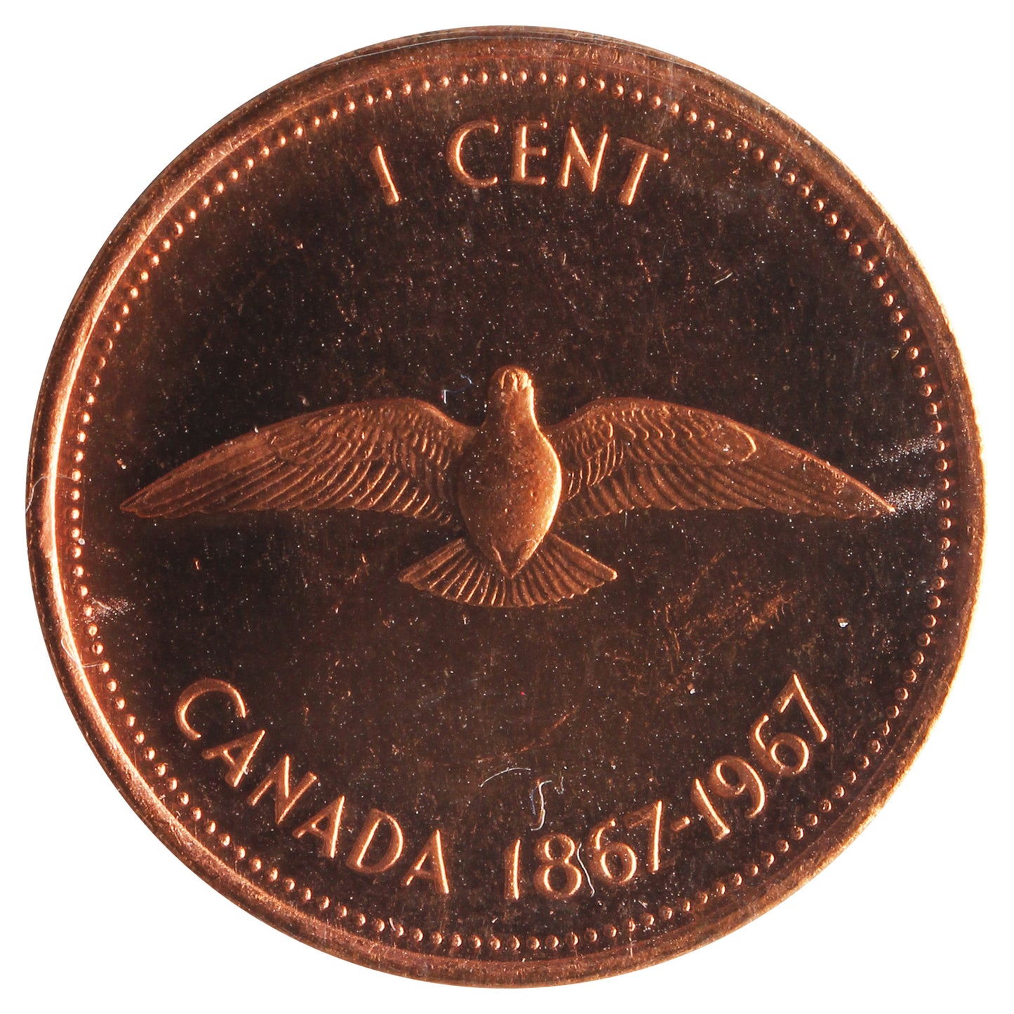 1967 Canada 1-cent ICCS Certified PL65 Red; Ultra Heavy Cameo