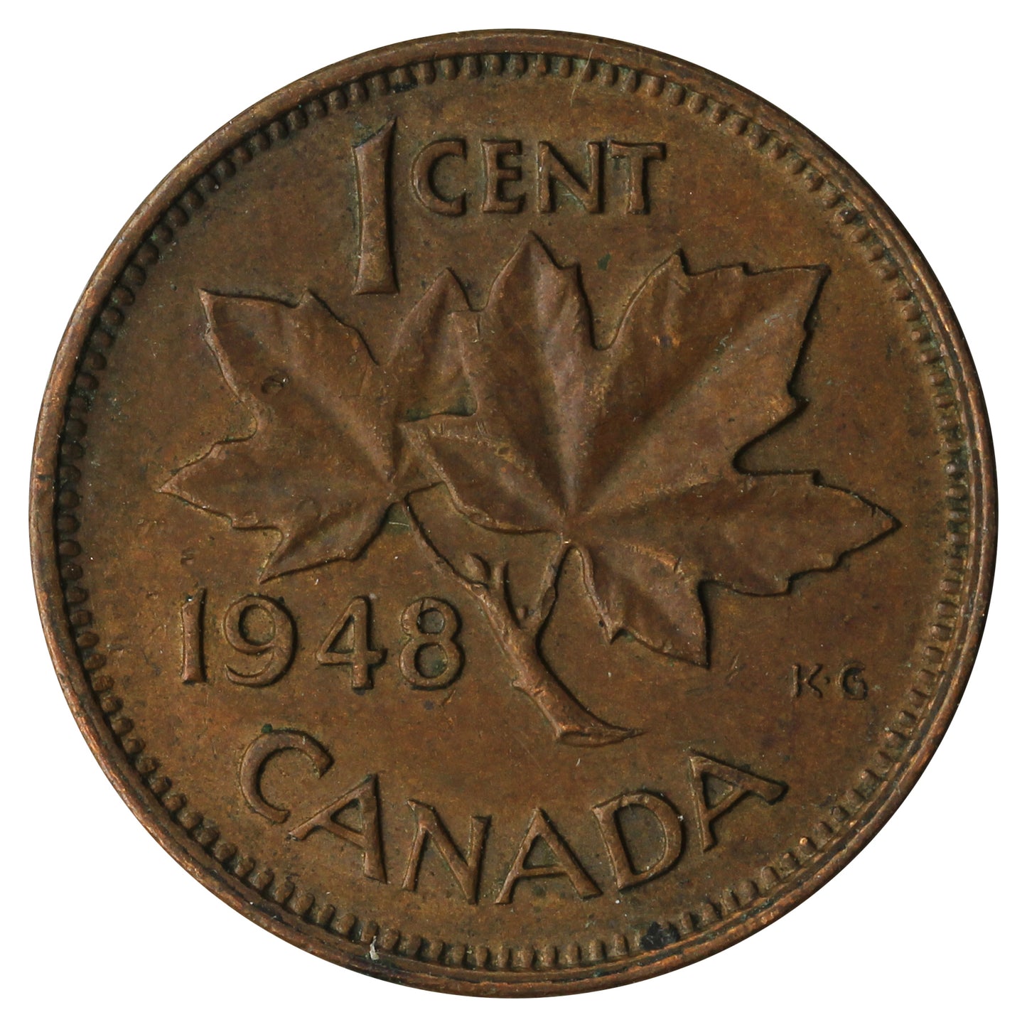 1948 A To Denticle (Large Denticles) Canada 1-cent Circulated