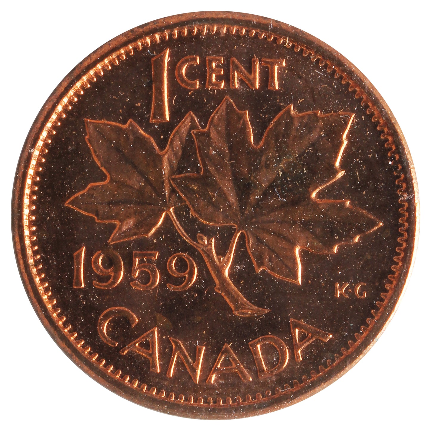 1959 Hanging 9 Canada 1-cent ICCS Certified MS64 Red