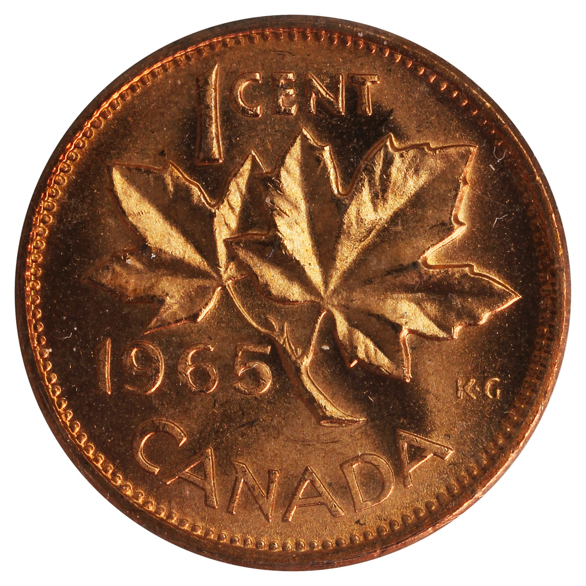 1965 LgBds Bl 5 (Type 3) Canada 1-cent ICCS Certified MS65 Red
