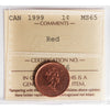 1999 Canada 1-cent ICCS Certified MS65 Red