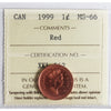 1999 Canada 1-cent ICCS Certified MS66 Red