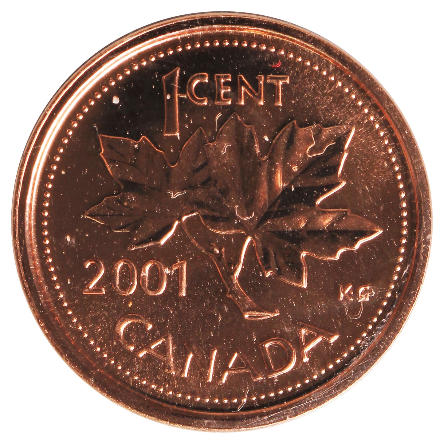 2001P Canada 1-cent ICCS Certified MS66 Red