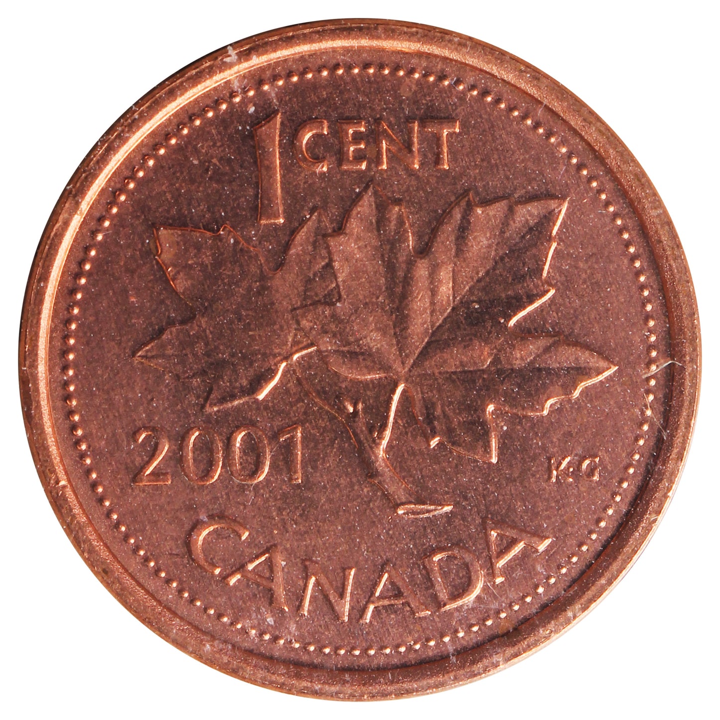 2001 Canada 1-cent ICCS Certified MS65 Red
