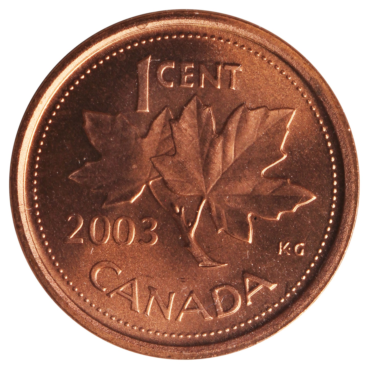 2003 New Effigy Canada 1-cent ICCS Certified MS65 Red