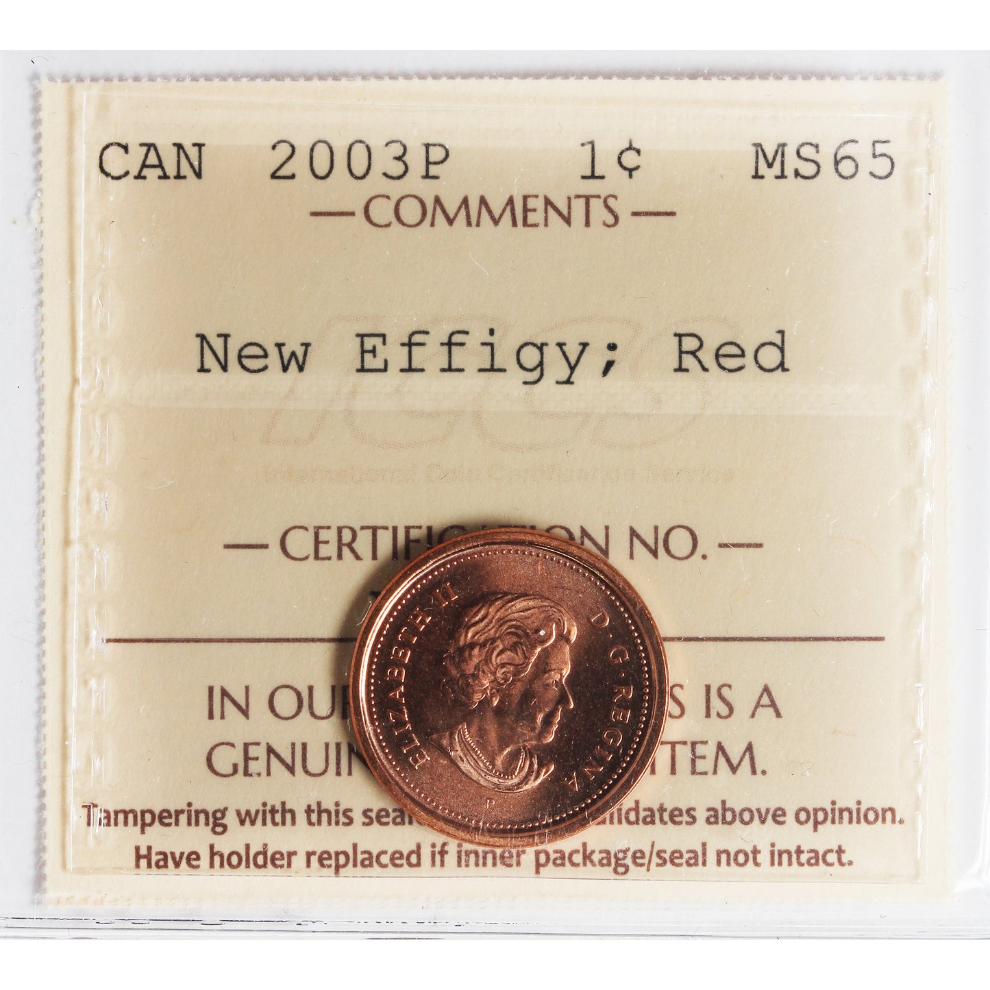2003P New Effigy Canada 1-cent ICCS Certified MS-65 Red