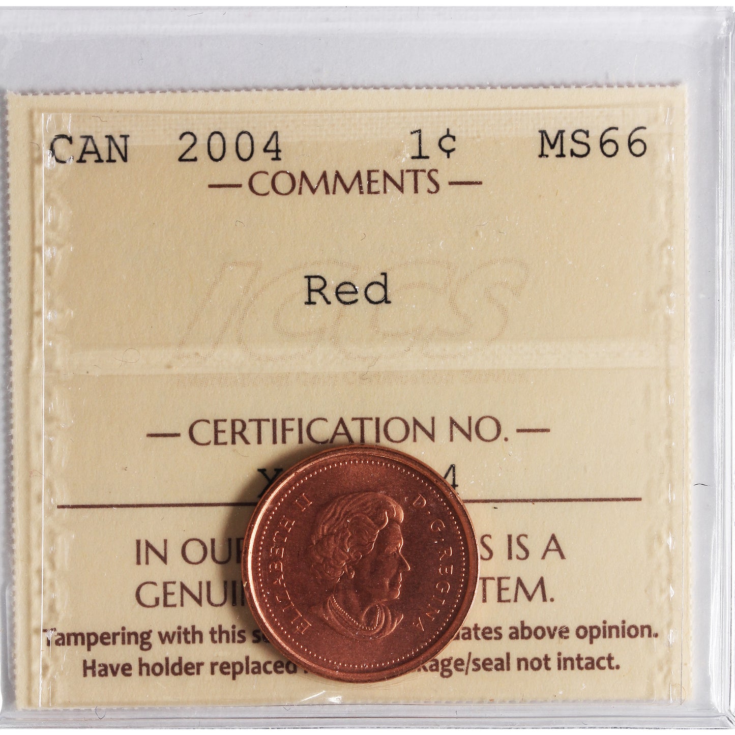 2004 Canada 1-cent ICCS Certified MS66 Red