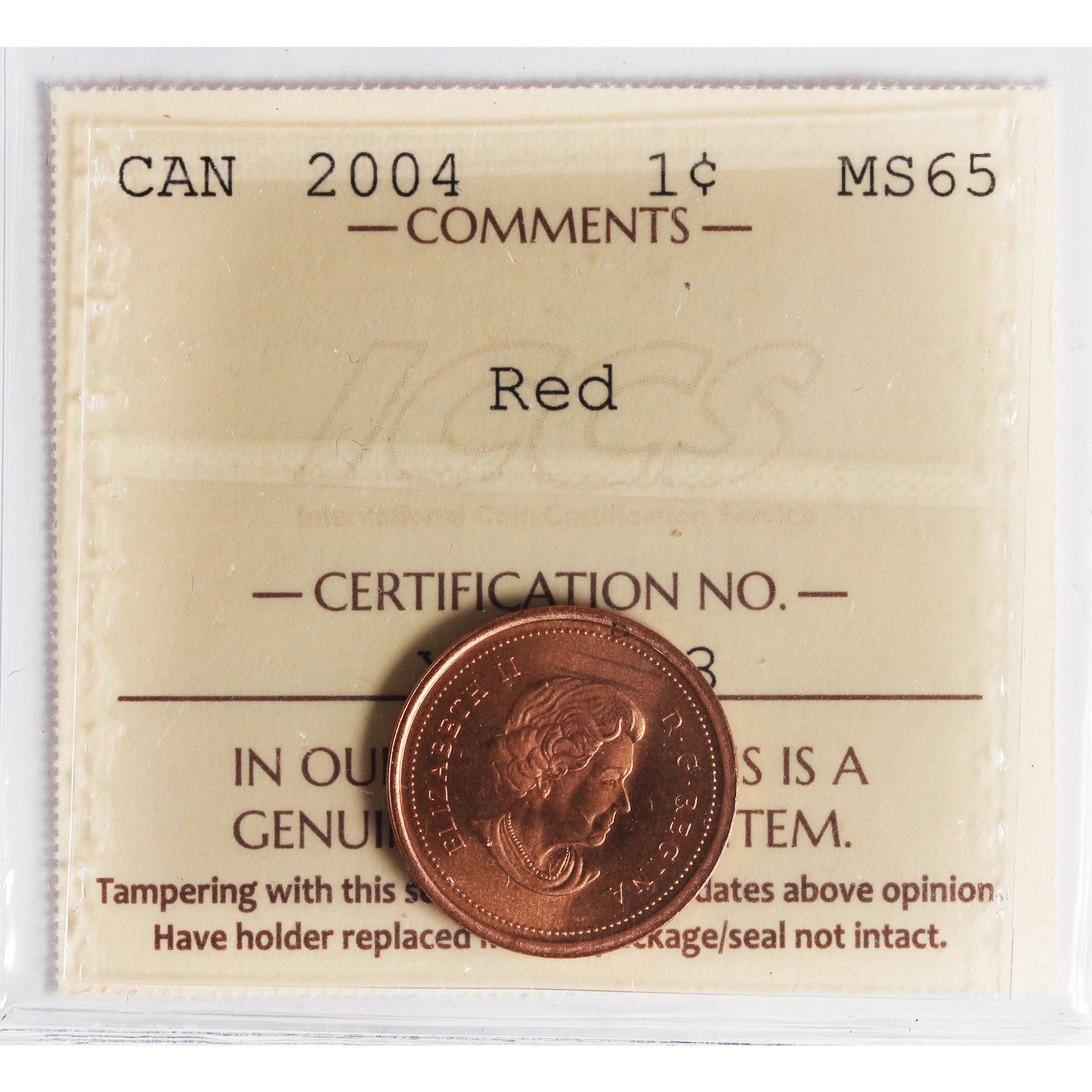 2004 Canada 1-cent ICCS Certified MS-65 Red