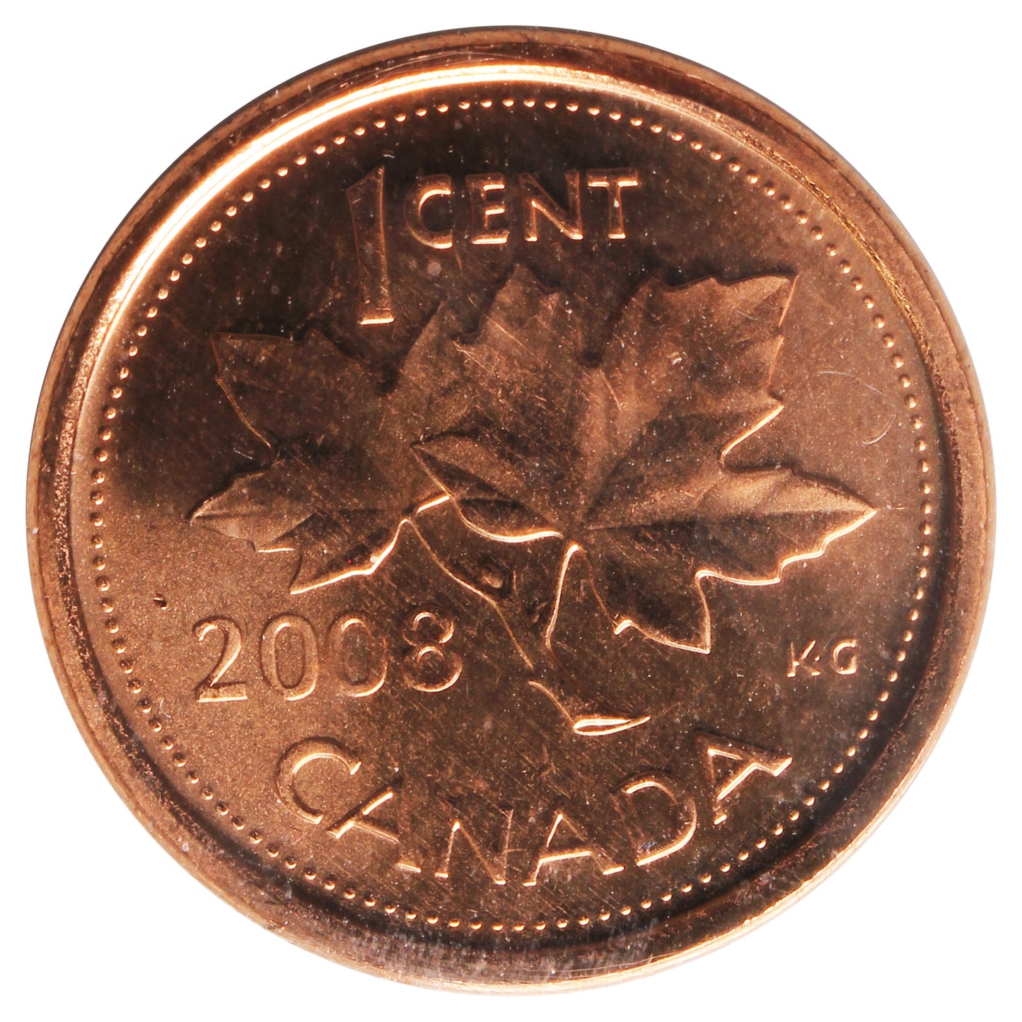 2008 Canada 1-cent ICCS Certified MS-67 Red