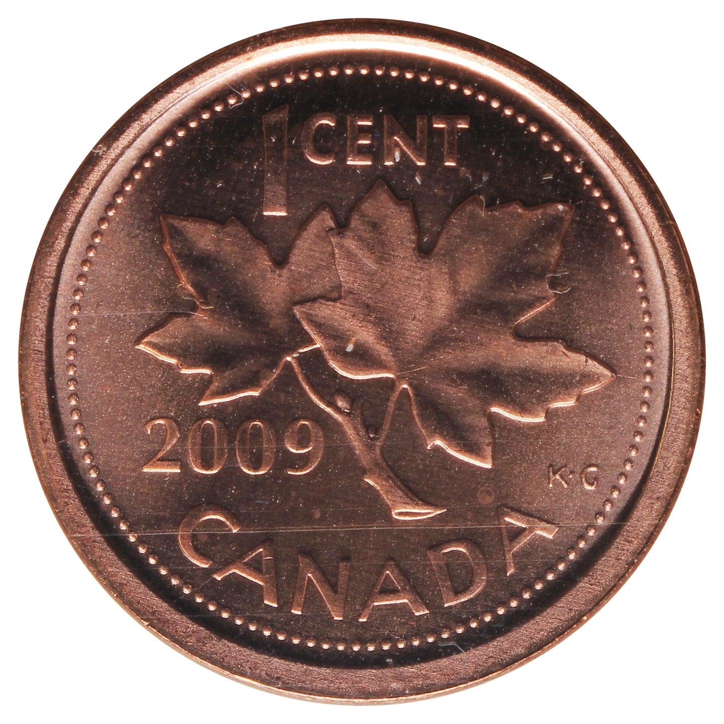 2009 Non Magnetic Canada 1-cent ICCS Certified MS-66 Red