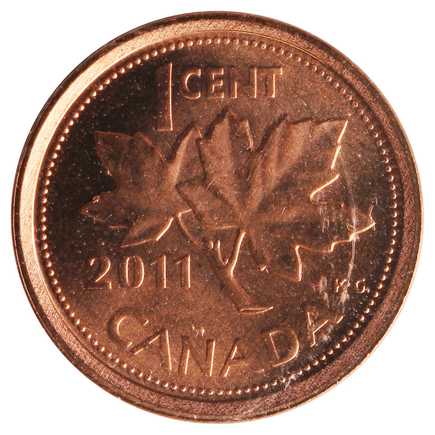 2011 Non Magnetic Canada 1-cent ICCS Certified MS-65 Red