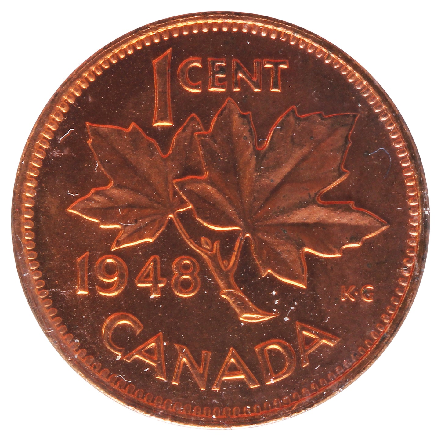 1948 A Off Denticle Canada 1-cent ICCS Certified MS-63 Red