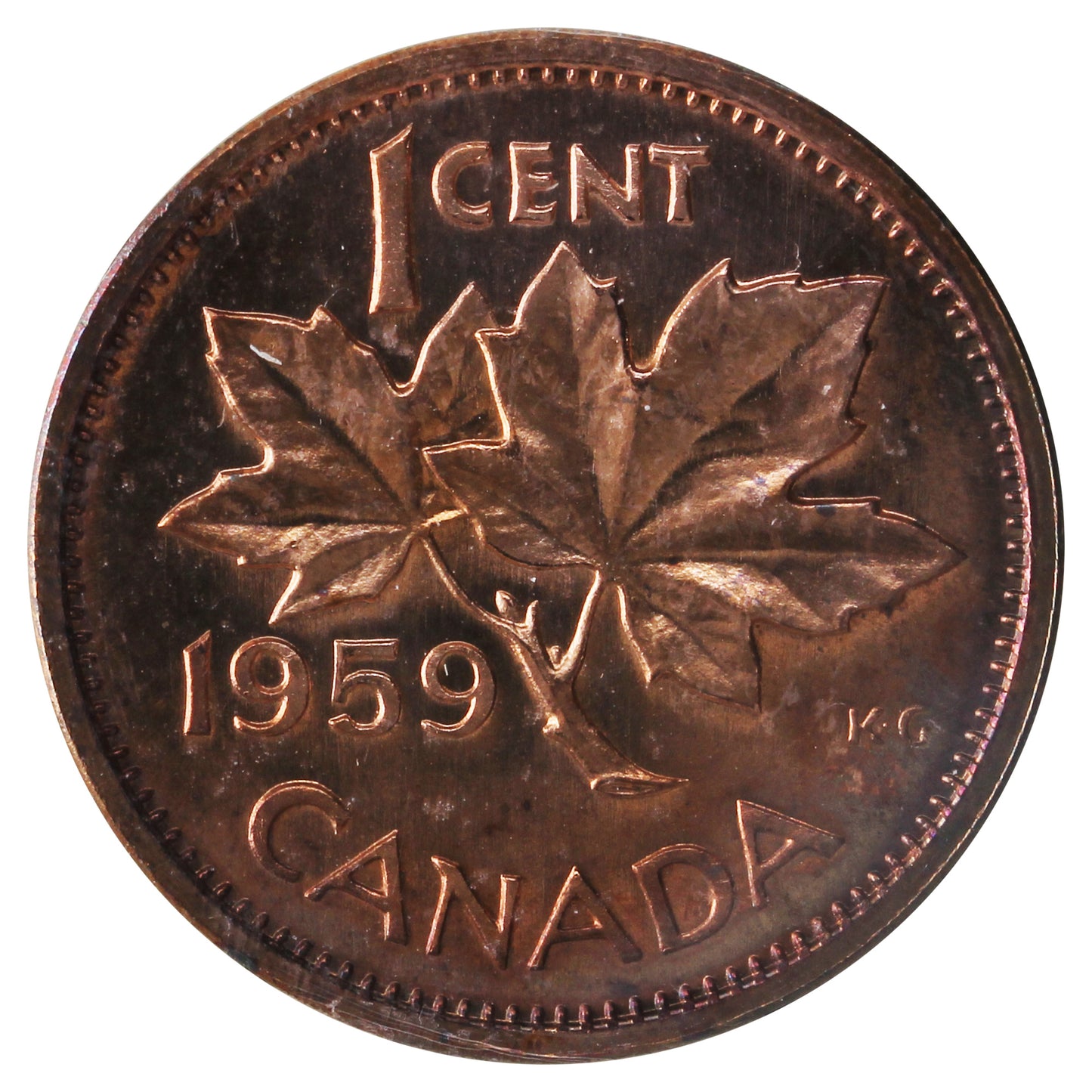 1959 Canada 1-cent ICCS Certified PL66 Red; Heavy Cameo