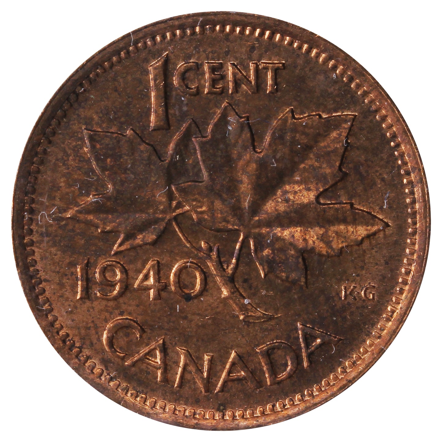 1940 Canada 1-cent ICCS Certified MS65 Red