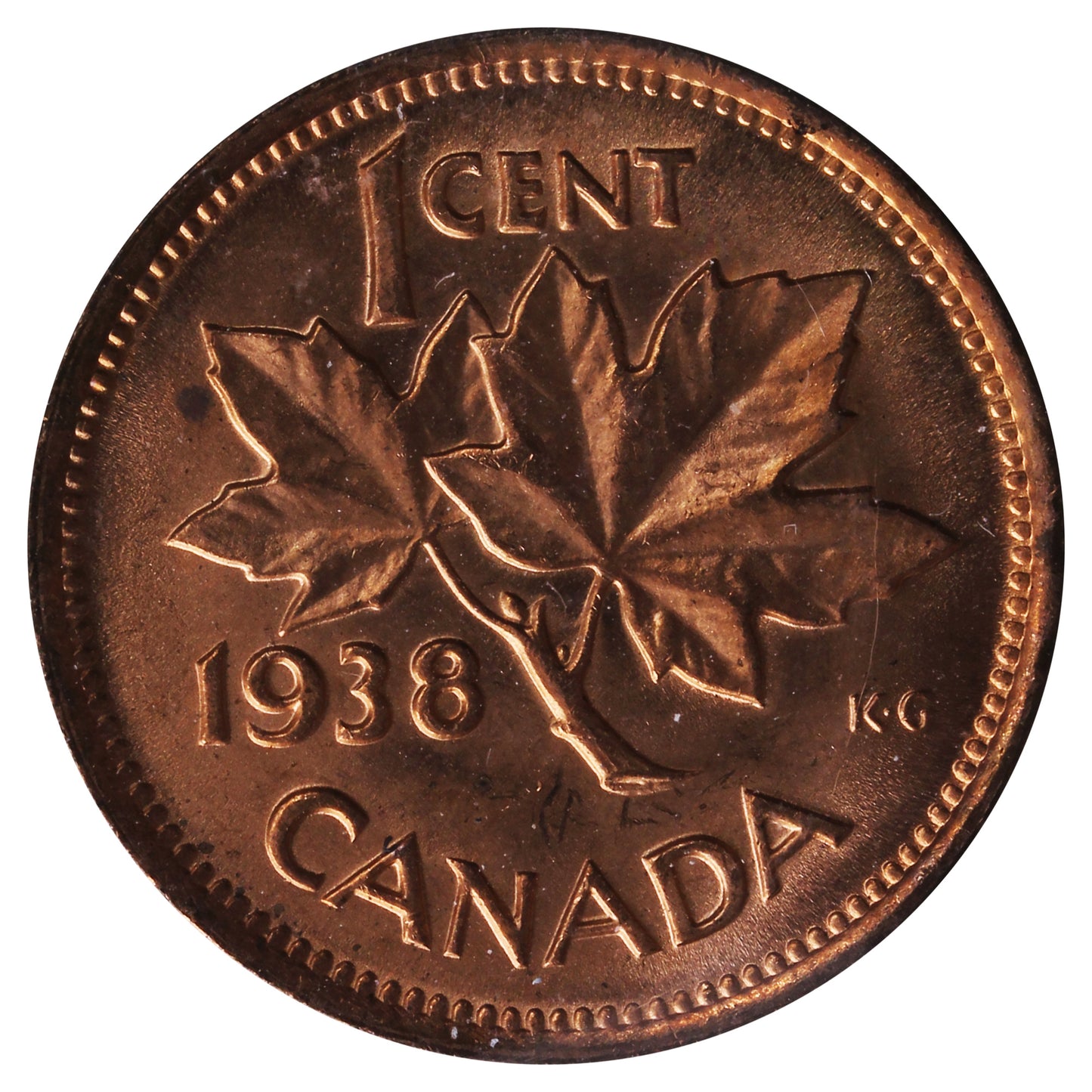 1938 Canada 1-cent ICCS Certified MS64 Red
