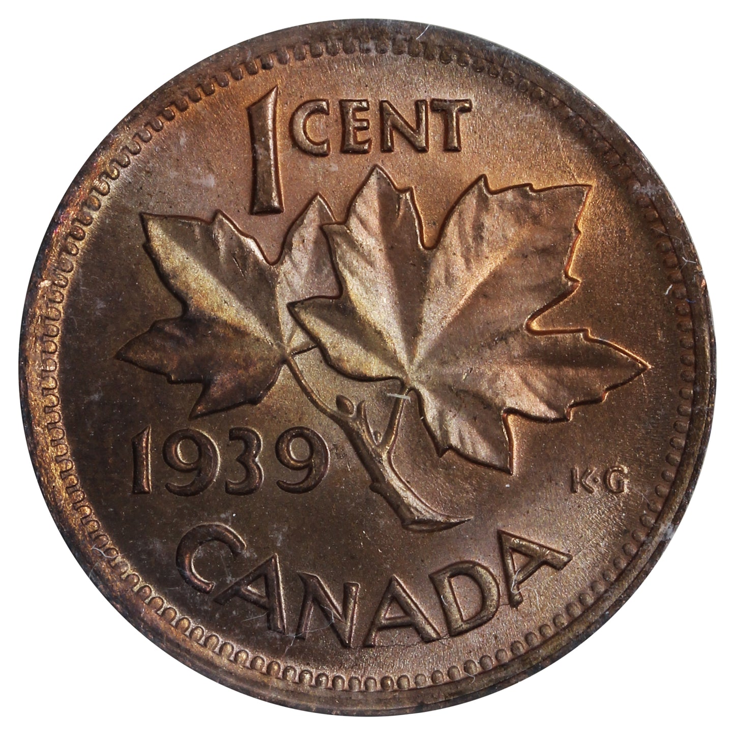 1939 Canada 1-cent ICCS Certified MS64 Red